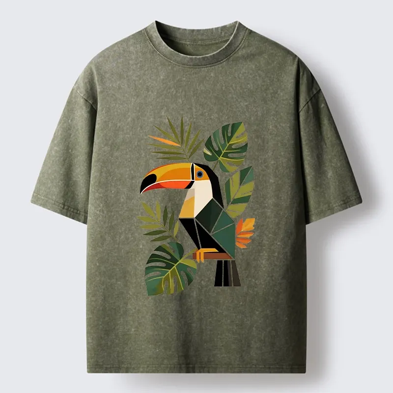 Tokyo-Tiger Tropical Toucan Art Washed T-Shirt