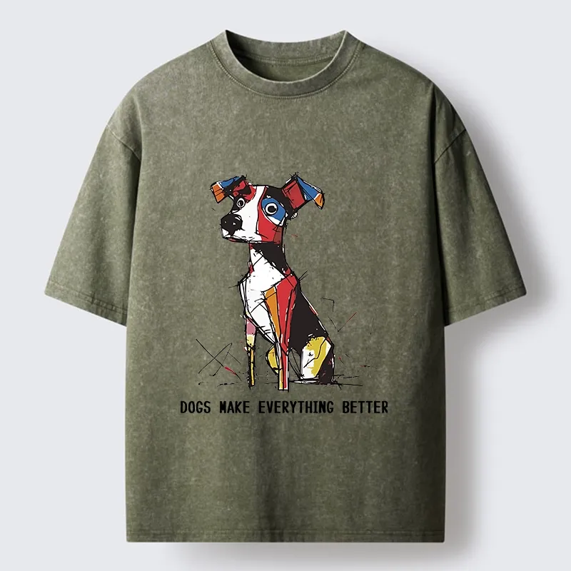 Tokyo-Tiger Colorful Puppy Street Art Graphic Washed T-Shirt