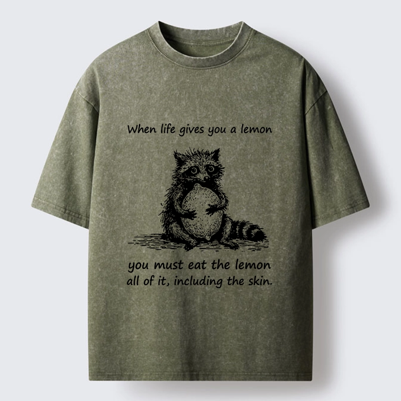 Tokyo-Tiger Sour Lemon Raccoon Funny Meme Washed T-Shirt