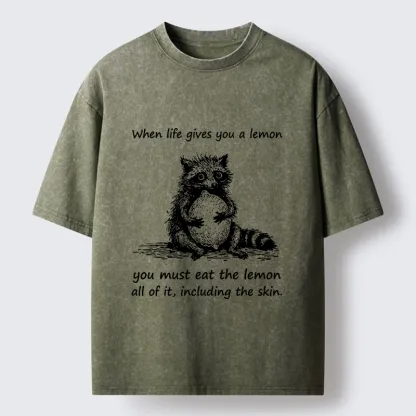 Tokyo-Tiger Sour Lemon Raccoon Funny Meme Washed T-Shirt