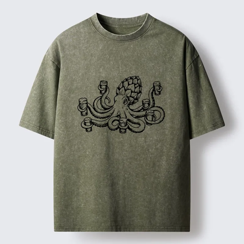 Tokyo-Tiger Sea Creature Loves Cold Brew Drinks Washed T-Shirt