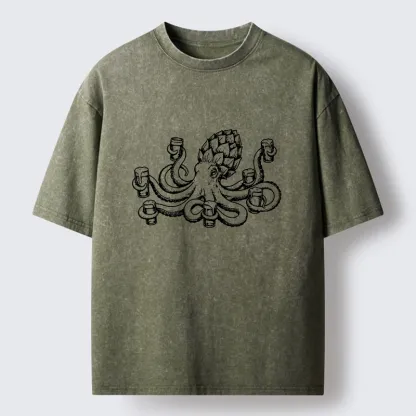 Tokyo-Tiger Sea Creature Loves Cold Brew Drinks Washed T-Shirt