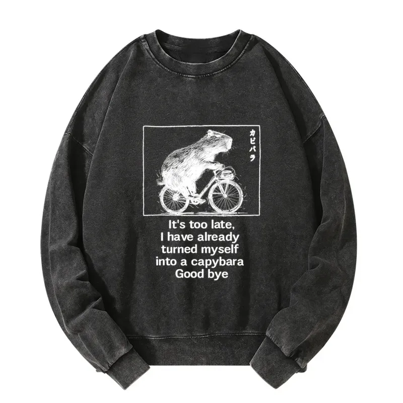 Tokyo-Tiger Funny Capybara Riding A Bicycle Washed Sweatshirt Sale
