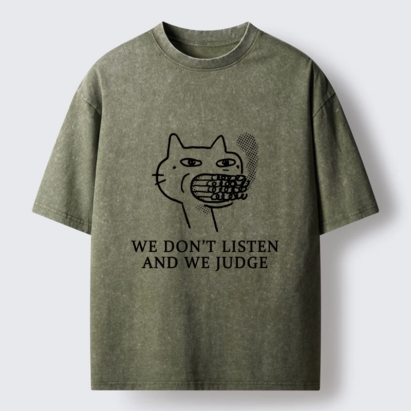 Tokyo-Tiger Funny Judging Cat Sketch Meme Washed T-Shirt
