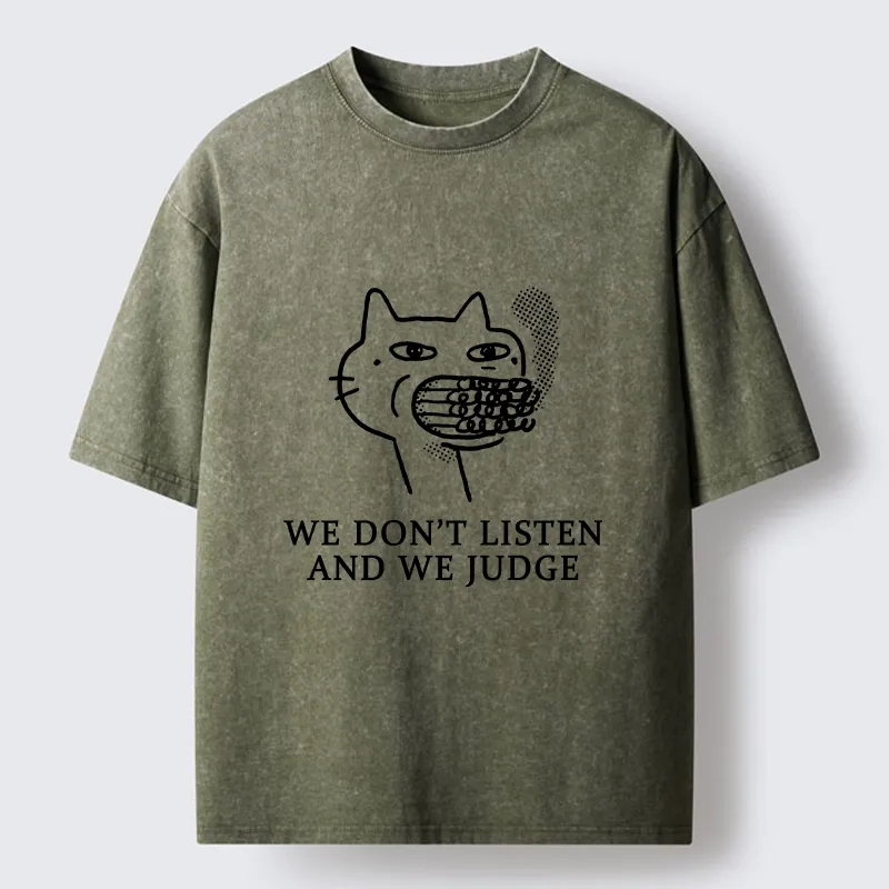 Tokyo-Tiger Funny Judging Cat Sketch Meme Washed T-Shirt
