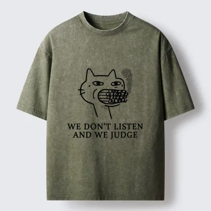 Tokyo-Tiger Funny Judging Cat Sketch Meme Washed T-Shirt