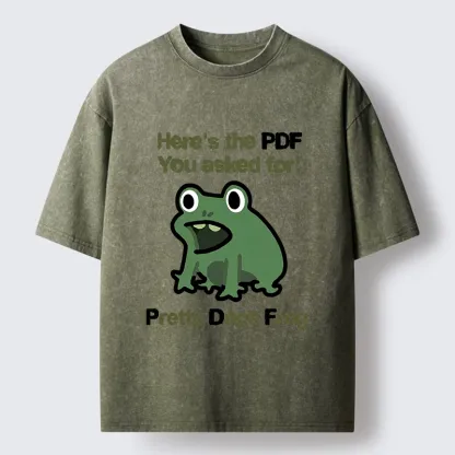 Tokyo-Tiger Funny Office PDF Frog Meme Washed T-Shirt