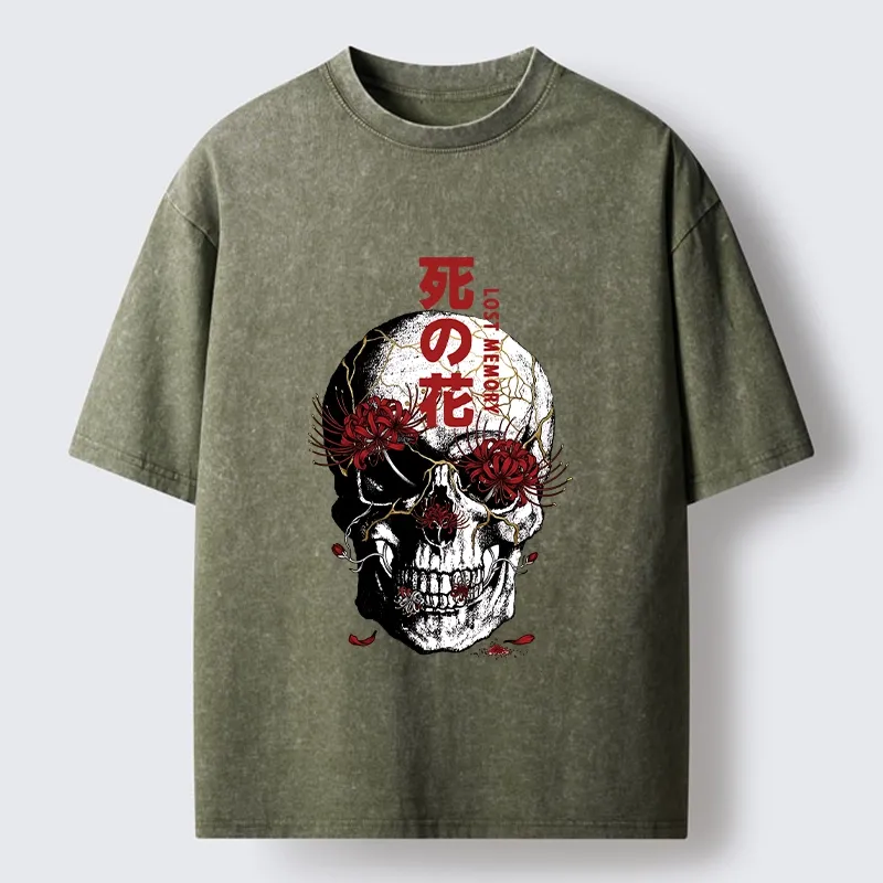Tokyo-Tiger Dark Goth Spider Lily Skull Art Washed T-Shirt