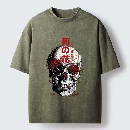Tokyo-Tiger Dark Goth Spider Lily Skull Art Washed T-Shirt