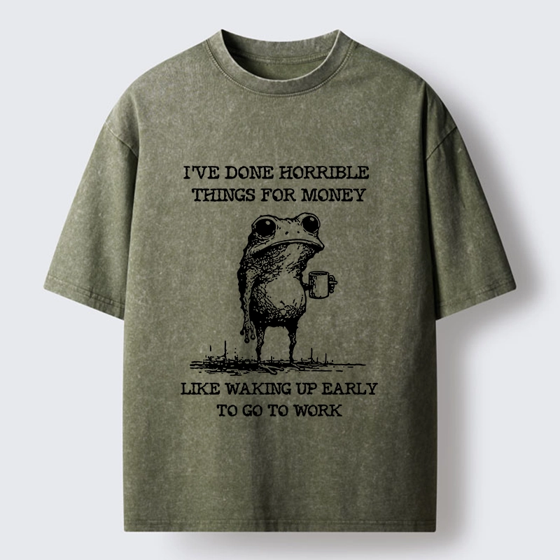 Tokyo-Tiger Funny Meme Work Early Wake Frog Washed T-Shirt