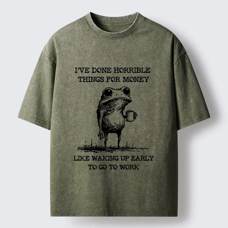 Tokyo-Tiger Funny Meme Work Early Wake Frog Washed T-Shirt