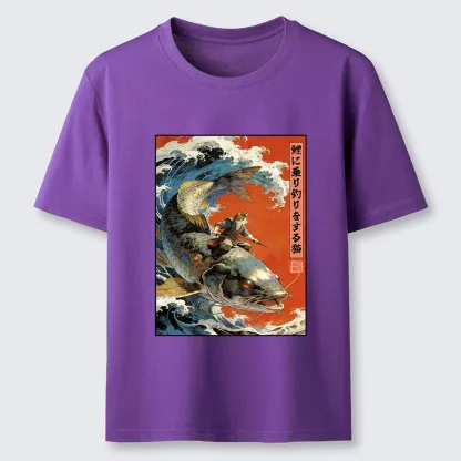 Tokyo-Tiger Ukiyo E Cat Fishing Art Classic T-Shirt