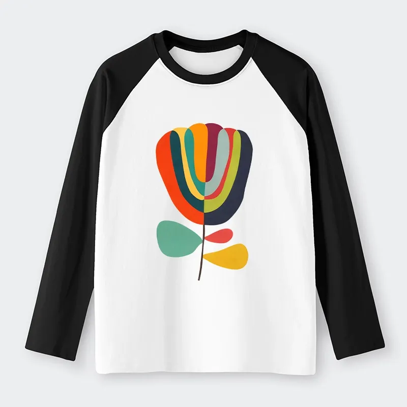 Tokyo-Tiger Colorful Flower Minimalist Print Raglan Long Sleeve T-shirt