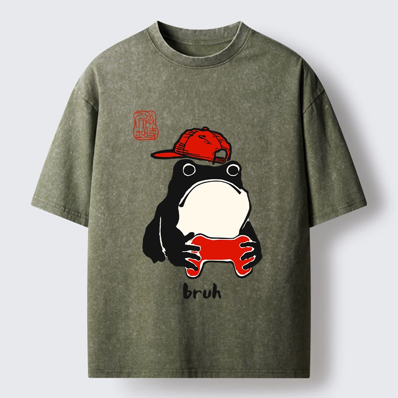 Tokyo-Tiger Funny Meme Bruh Street Frog Washed T-Shirt
