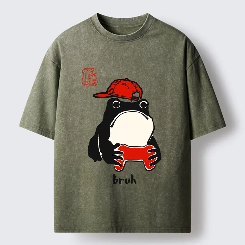 Tokyo-Tiger Funny Meme Bruh Street Frog Washed T-Shirt