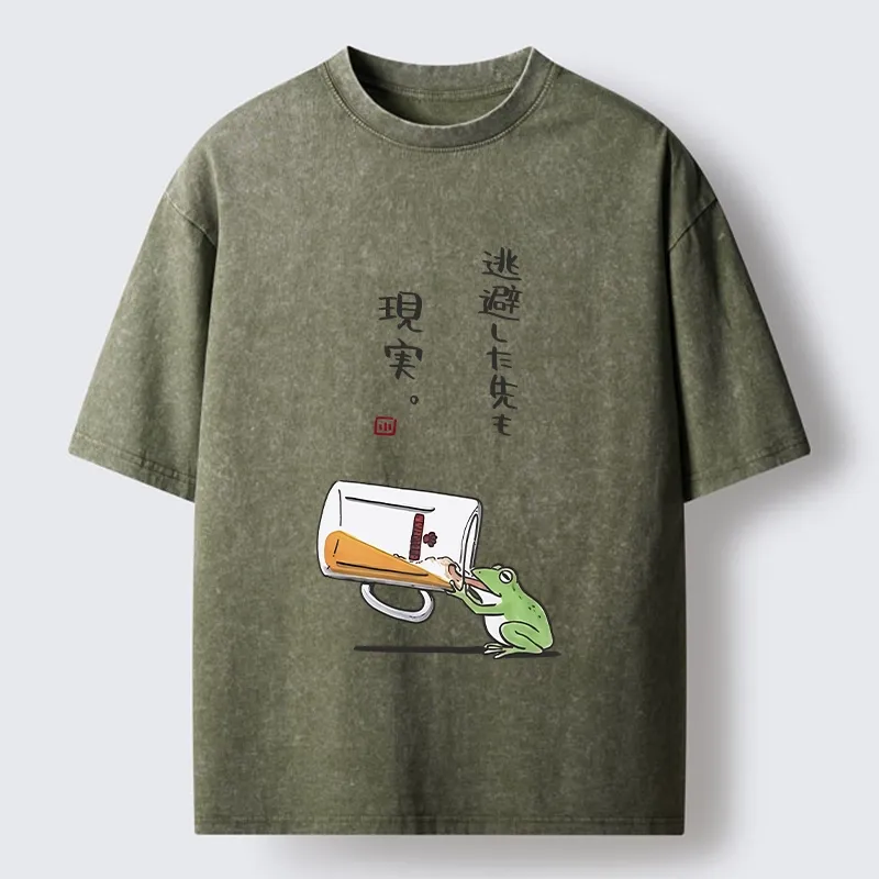 Tokyo-Tiger Chill Escape Frog Sake Graphic Washed T-Shirt