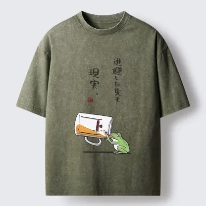 Tokyo-Tiger Chill Escape Frog Sake Graphic Washed T-Shirt