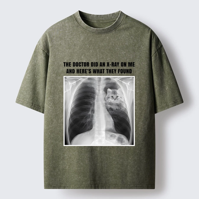 Tokyo-Tiger Relatable Cat Lover X Ray Joke Graphic Washed T-Shirt