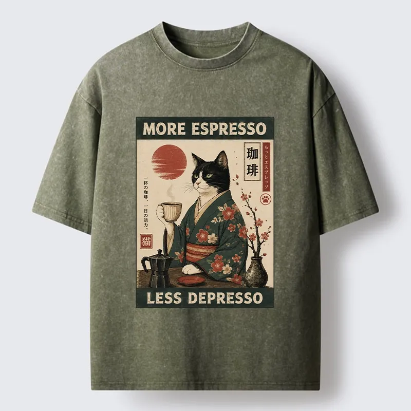 Tokyo-Tiger Funny Meme Kimono Cat Coffee Poster Washed T-Shirt Sale