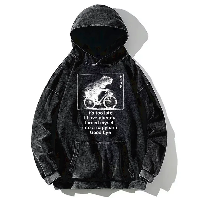 Tokyo-Tiger Funny Capybara Riding A Bicycle Washed Hoodie