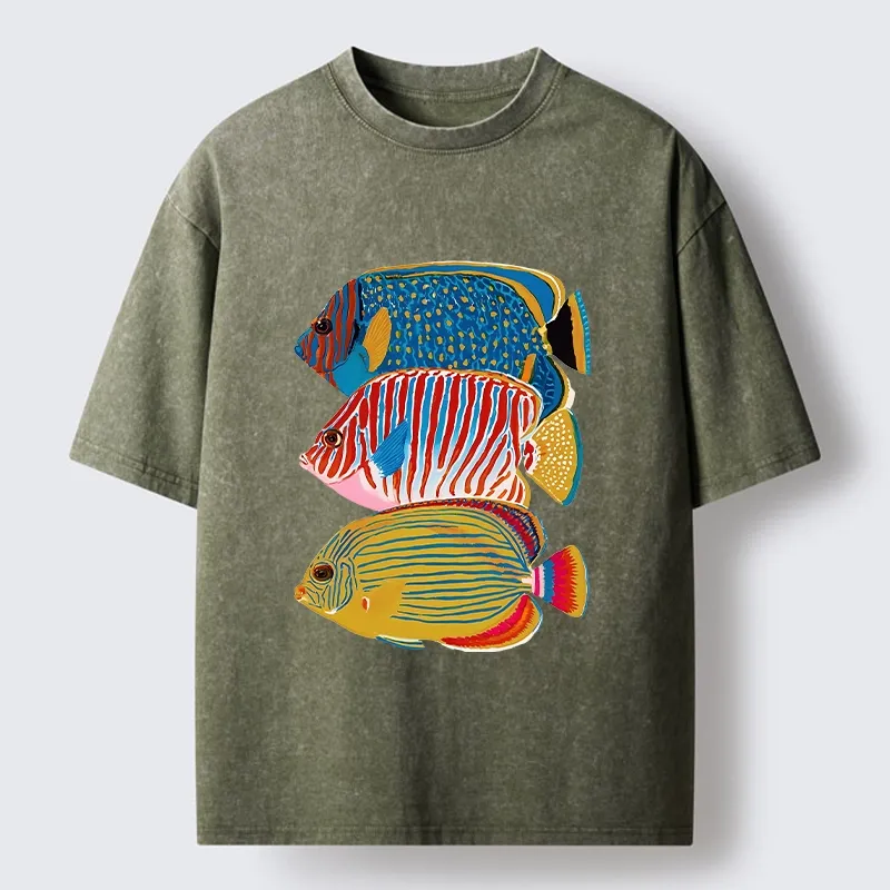 Tokyo-Tiger Three Bright Tropical Ocean Fish Washed T-Shirt