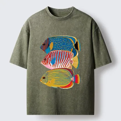 Tokyo-Tiger Three Bright Tropical Ocean Fish Washed T-Shirt