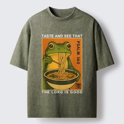 Tokyo-Tiger Asian Frog Slurp Noodle Humor Washed T-Shirt