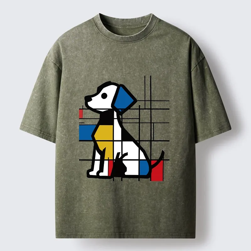 Tokyo-Tiger Mondrian Geometric Dog Art Washed T-Shirt