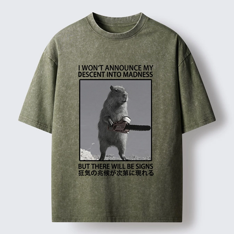 Tokyo-Tiger Funny Meme Chainsaw Capybara Madness Washed T-Shirt