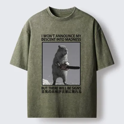 Tokyo-Tiger Funny Meme Chainsaw Capybara Madness Washed T-Shirt