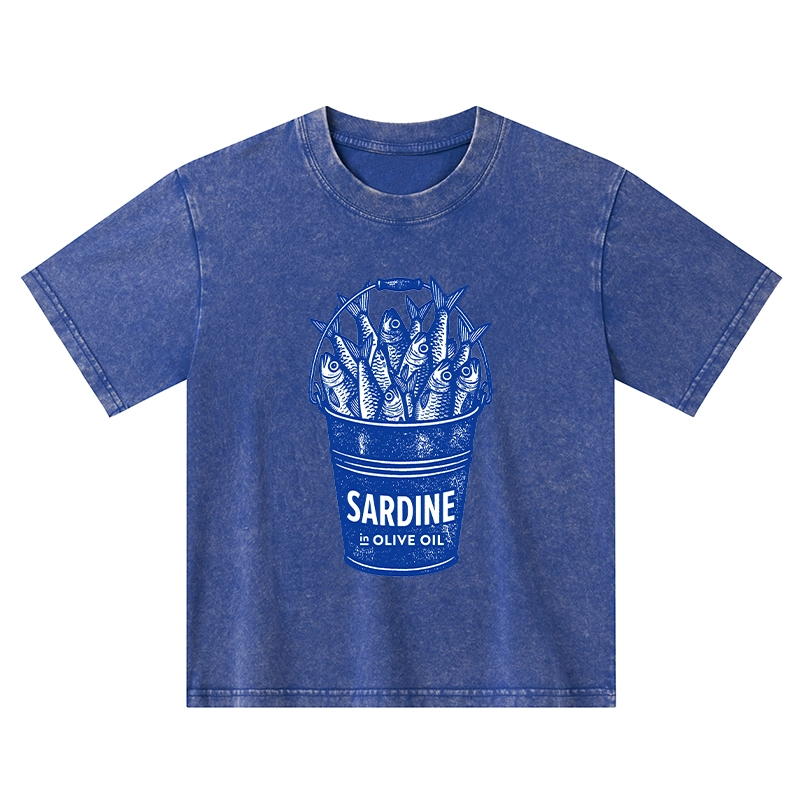 Tokyo-Tiger Vintage Bucket Full Of Fresh Sardines Kids Washed T-Shirt