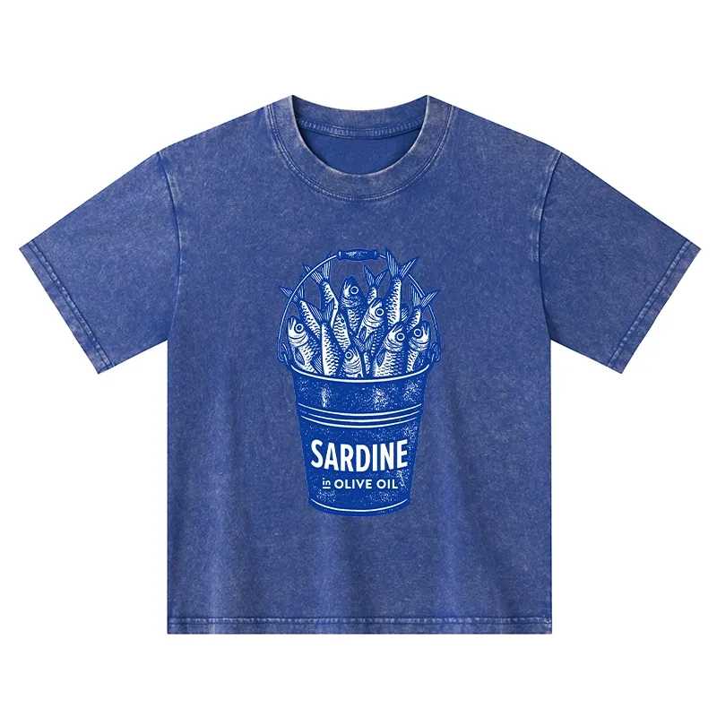 Tokyo-Tiger Vintage Bucket Full Of Fresh Sardines Kids Washed T-Shirt Sale