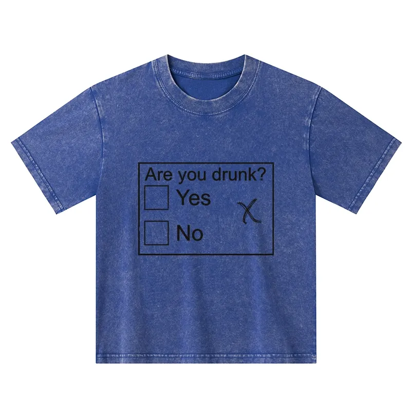 Tokyo-Tiger Confused Drunk Checkbox Graphic Kids Washed T-Shirt