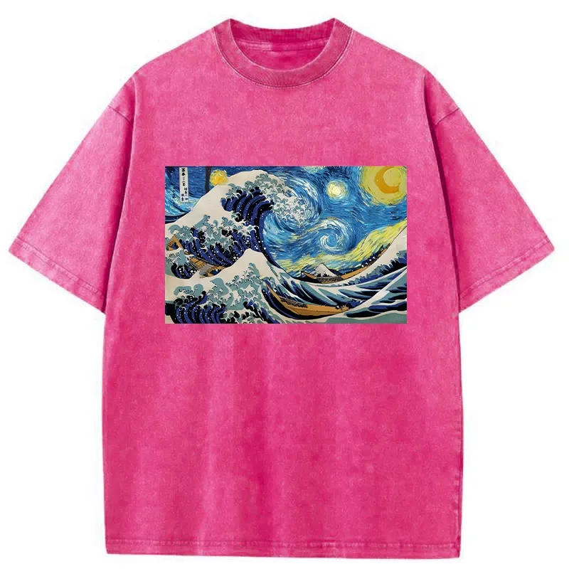 Tokyo-Tiger Great Wave Off Starry Night Washed T-Shirt Sale