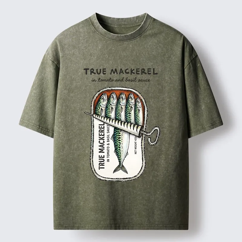 Tokyo-Tiger Funny Meme Vintage Seafood Can Graphic Washed T-Shirt Sale