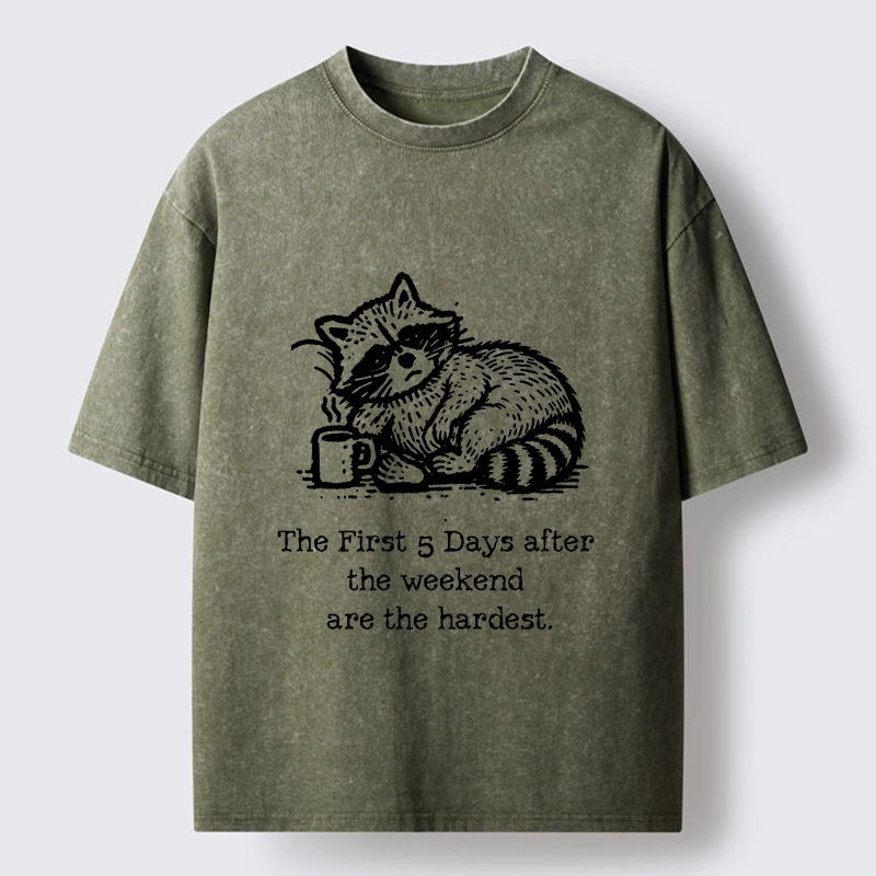 Tokyo-Tiger Funny Meme Monday Blues Coffee Raccoon Washed T-Shirt