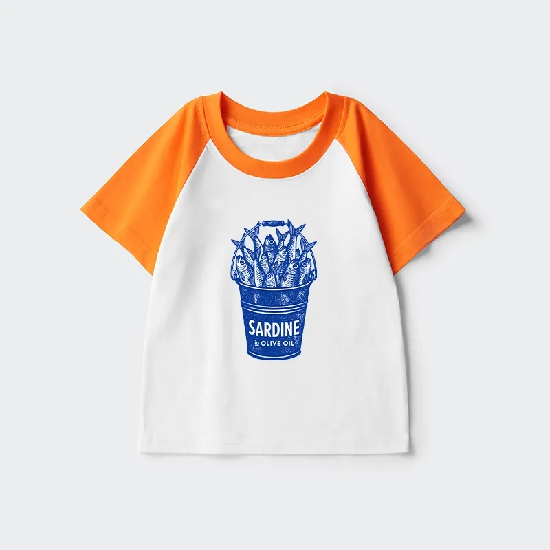 Tokyo-Tiger Vintage Bucket Full Of Fresh Sardines Kids Raglan T-shirt