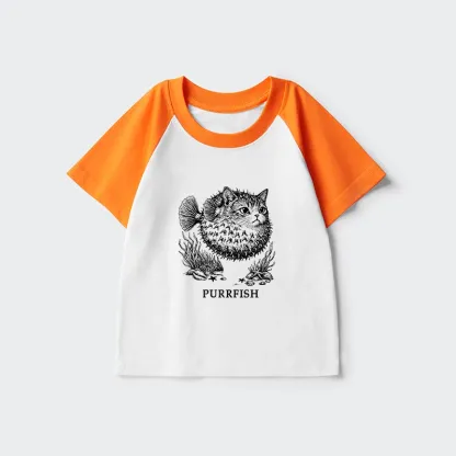 Tokyo-Tiger Spiky Puffer With Cute Cat Head Kids Raglan T-shirt