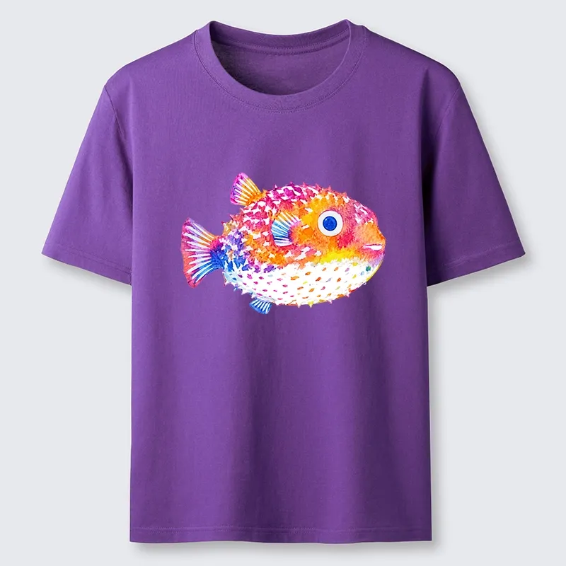 Tokyo-Tiger Rainbow Watercolor Puffer Fish Art Classic T-Shirt
