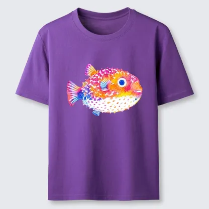 Tokyo-Tiger Rainbow Watercolor Puffer Fish Art Classic T-Shirt