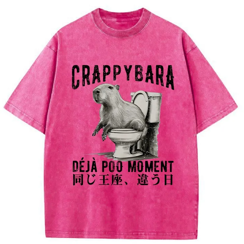 Tokyo-Tiger Funny Capybara Poo Moment Washed T-Shirt