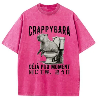 Tokyo-Tiger Funny Capybara Poo Moment Washed T-Shirt