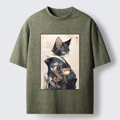 Tokyo-Tiger Vintage Japanese Cat Portrait Art Washed T-Shirt