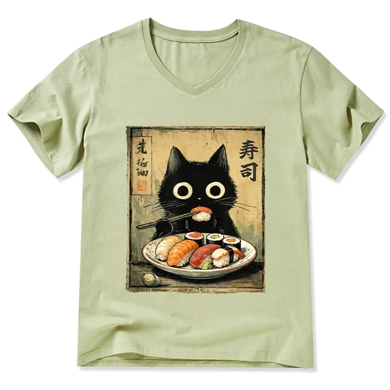Tokyo-Tiger Vintage Japanese Sushi Cat V-Neck Classic T-Shirt