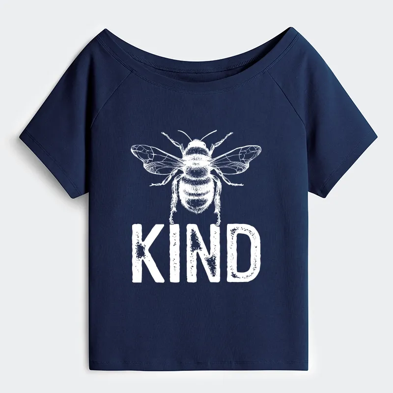 Tokyo-Tiger Minimalist Bee Kind Illustration Off Shoulder T-Shirt