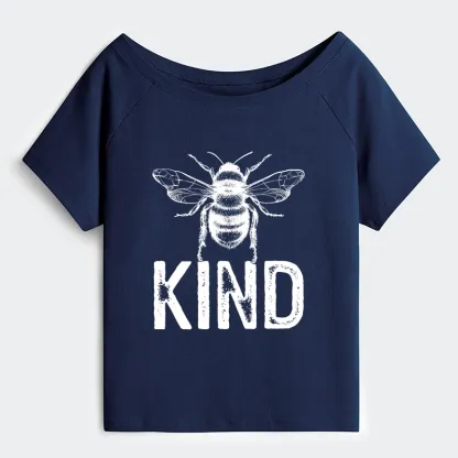 Tokyo-Tiger Minimalist Bee Kind Illustration Off Shoulder T-Shirt