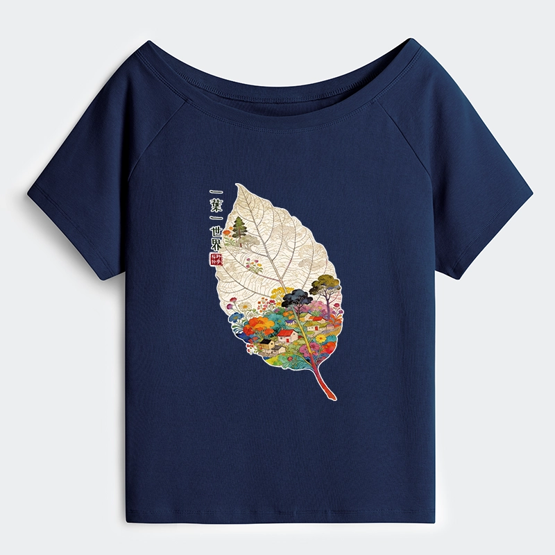 Tokyo-Tiger One Leaf Holds A Tiny Colorful World Off Shoulder T-Shirt