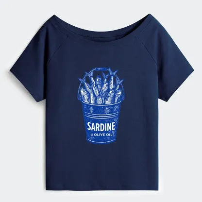 Tokyo-Tiger Vintage Bucket Full Of Fresh Sardines Off Shoulder T-Shirt