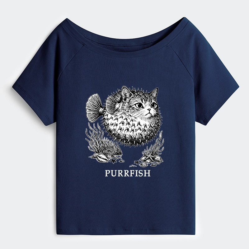 Tokyo-Tiger Spiky Puffer With Cute Cat Head Off Shoulder T-Shirt