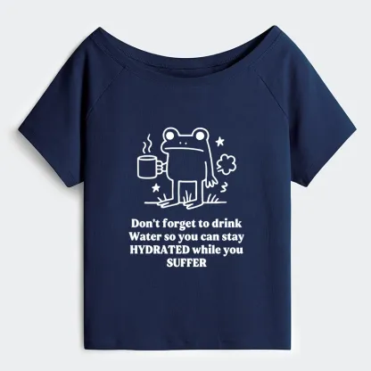 Tokyo-Tiger Frog Says Drink Water Off Shoulder T-Shirt